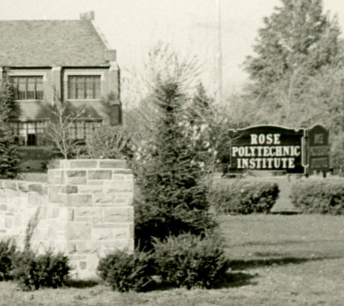 Black and white historical photo of main entrance