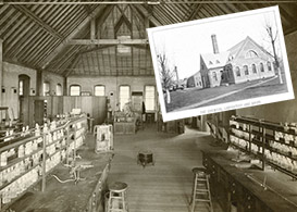 View of the interior of the Chemical Lab with the exterior overlaid.
