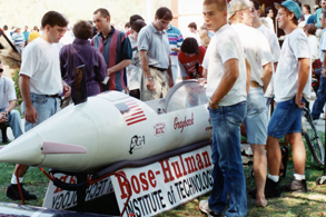 Students looking at project