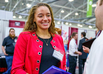 Female student at career fair