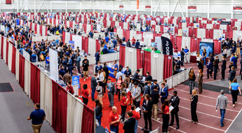 Senior design team members explain project at Career Fair.