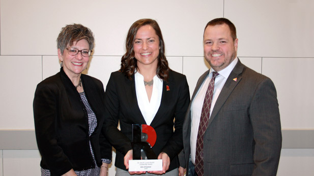 Angie Lucas, Erin O'Connor, Erik Hayes. Erin is holding her award.