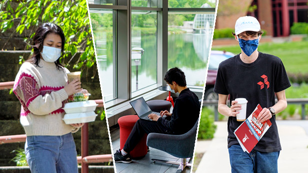 Three images of students on Rose-Hulman's campus.