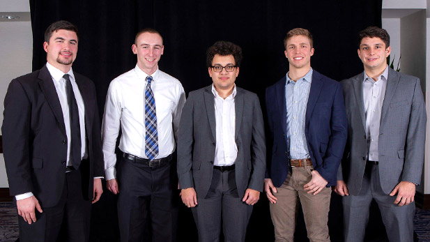 Ethan Britt, Zachary Tate, Caleb Williams, Dawson Allen and Cole McCreary in professional attire.