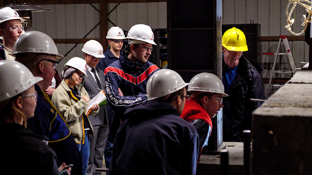 Civil Engineering students working in the structures lab.