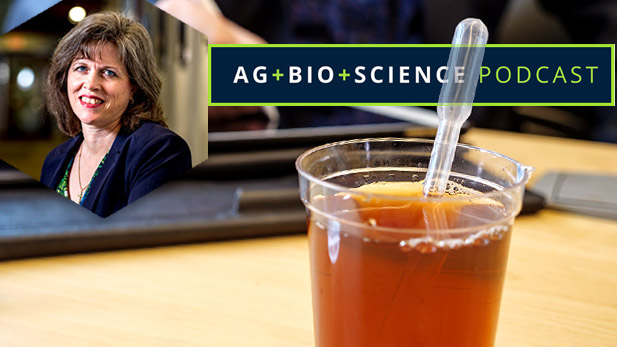 Rose-Hulman chemistry professor Luanne Tilstra and Ag+Bio+Science podcast logo.