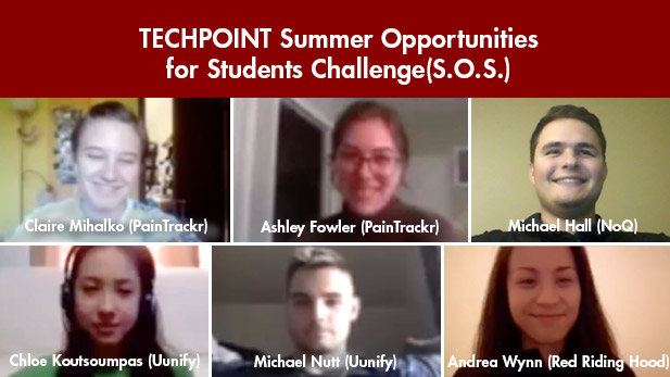 All six students in a virtual meeting online.