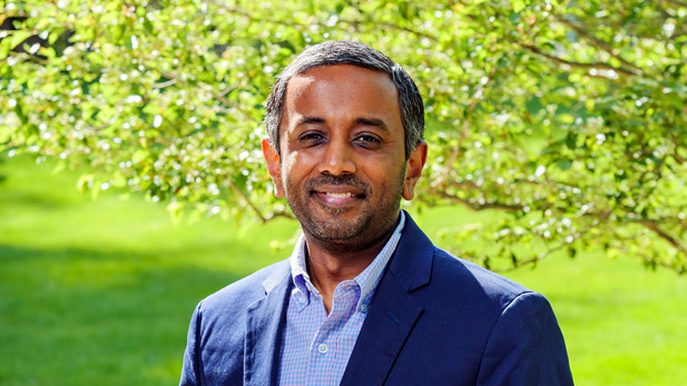 Santhana Naidu outside on Rose-Hulman campus.