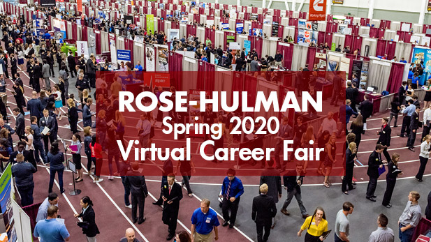 Students and company representatives at a Rose-Hulman career fair inside the sports and recreation center.