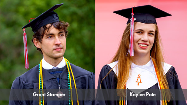 Grant Stamper and Kaylee Pate in their graduation regalia.