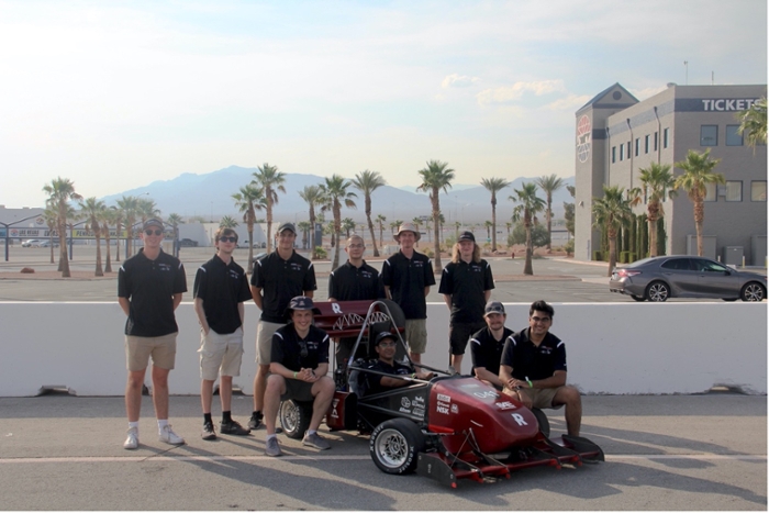 Rose-Hulman's Grand Prix Engineering team and their car in Las Vegas.