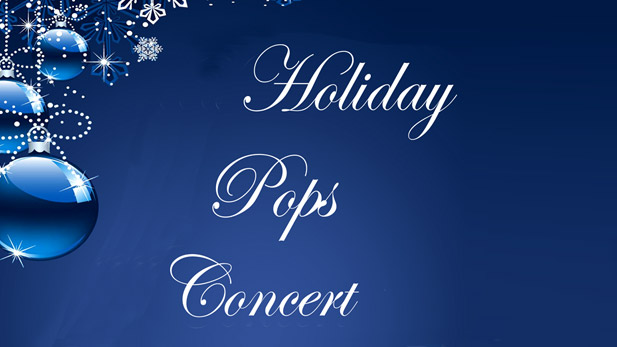 Artwork with blue holiday ornament and the words "Holiday Pops Concert."