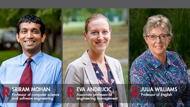 Sriram Mohan, Eva Andrijcic, and Julia Williams headshots.
