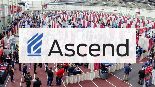 Ascend Indiana logo layered over image of Rose-Hulman Career Fair.