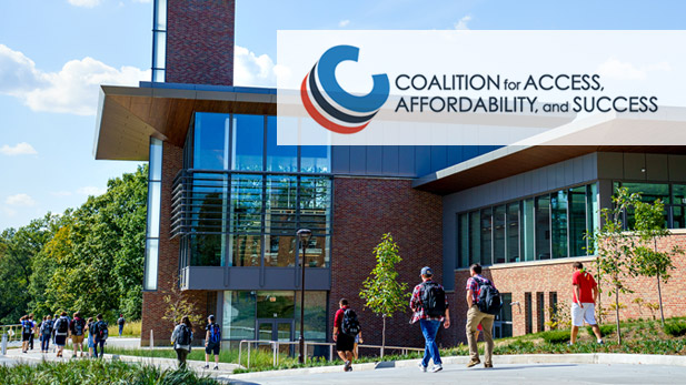 Coalition for Access, Affordability, and Success logo overlayed on an image of the Mussallem Union.