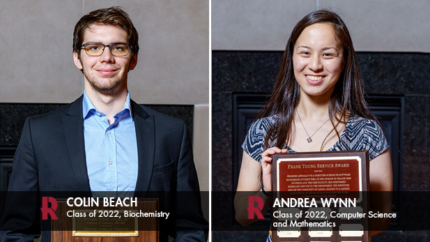 Rose-Hulman students Colin Beach and Andrea Wynn holding awards.
