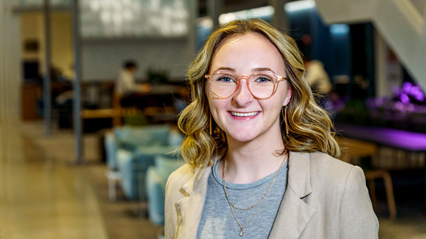 Courtney Valmore in the Fowler Academic Building.