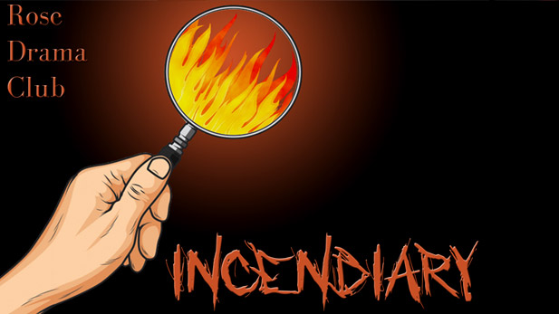 Artwork for "Incendiary" features a hand holding a magnifying glass, with flames visible through the glass.