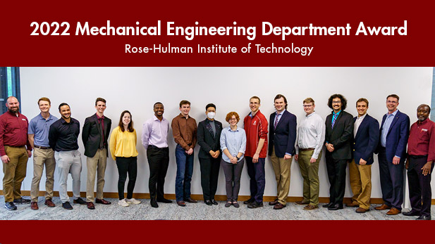 Students and faculty in Rose-Hulman's mechanical engineering department pose for an award photo.