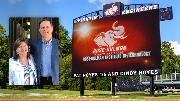 There are two images. Left: Cindy and Pat Noyes. Right: New Pat and Cindy Noyes scoreboard.