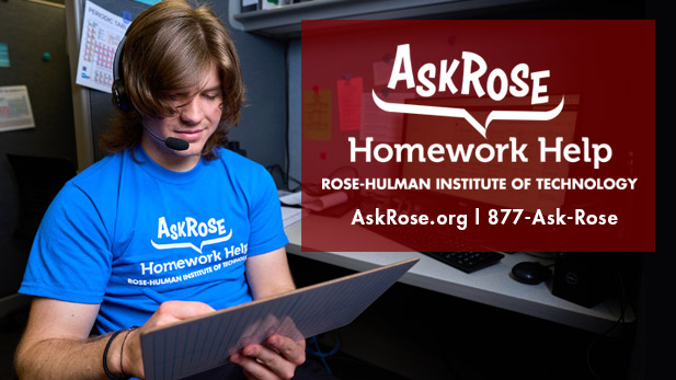 Student tutor wearing an Ask Rose T-shirt works in the call center.