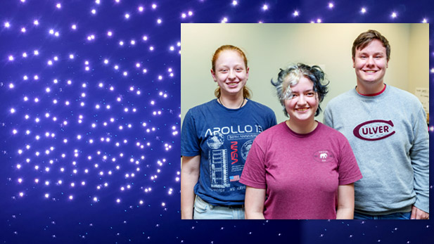 Left: Drone light show. Right: Rose-Hulman students who worked on the project. 