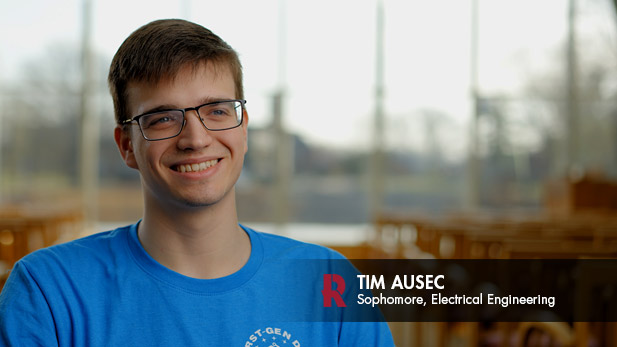 Student Tim Ausec in the White Chapel at Rose-Hulman.
