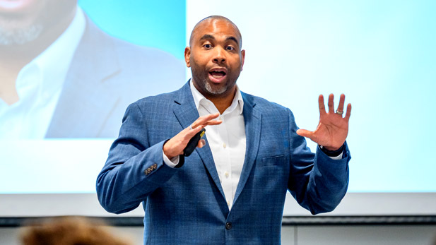 Dedric Day is presenting leadership lessons as part of the Swearingen Leadership Series.