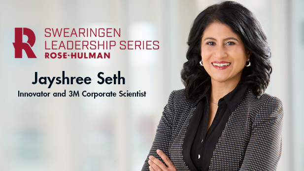 Jayshree Seth with Swearingen Leadership Series logo.