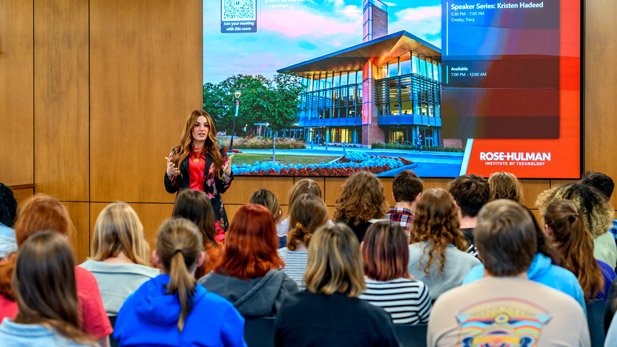 Kristen Hadeed shares an empowering message on vulnerability and authentic leadership to Rose-Hulman Institute of Technology students.