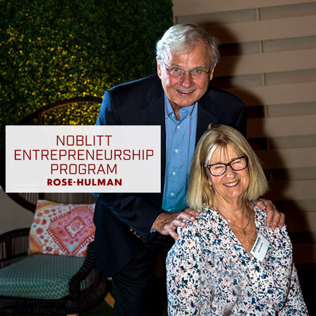 Photo of Niles and Nancy Noblitt and the logo for the Noblitt Entrepreneurship Program.
