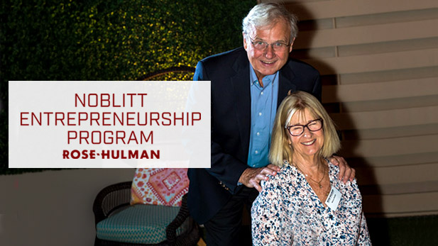 Photo of Niles and Nancy Noblitt and the logo for the Noblitt Entrepreneurship Program.