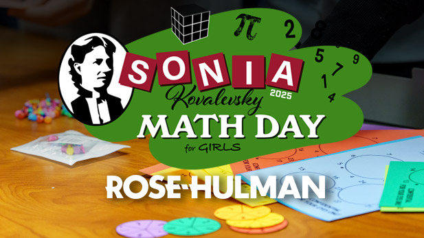 Artwork for Sonia Math Day features Sonia Kovalevsky's face, a Rubik's cube, and the symbol for pi.