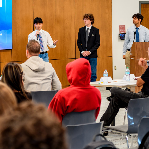 Students pitch their ideas to the audience at Rose-Hulman’s startup weekend.