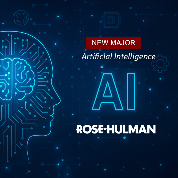 Illustration of a human head profile outlined with glowing blue circuit lines forming a brain, symbolizing artificial intelligence, with the letters “AI”