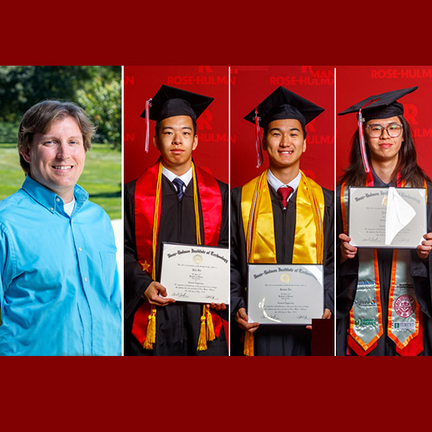 Profile photos of Michael Cracraft, PhD, graduating seniors Yejia Hao, Jiuzhou (Lucas) Lin, and Yicheng Zhu 