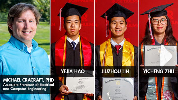 Profile photos of Michael Cracraft, PhD, graduating seniors Yejia Hao, Jiuzhou (Lucas) Lin, and Yicheng Zhu 