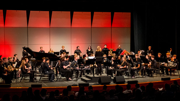 A Rose-Hulman ensemble performs on stage.