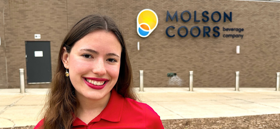 Marisa Lehner in front of the Molson Coors facility.