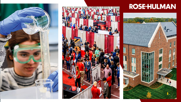 a collage image with Career Fair, Science Lab, and New Residence Hall